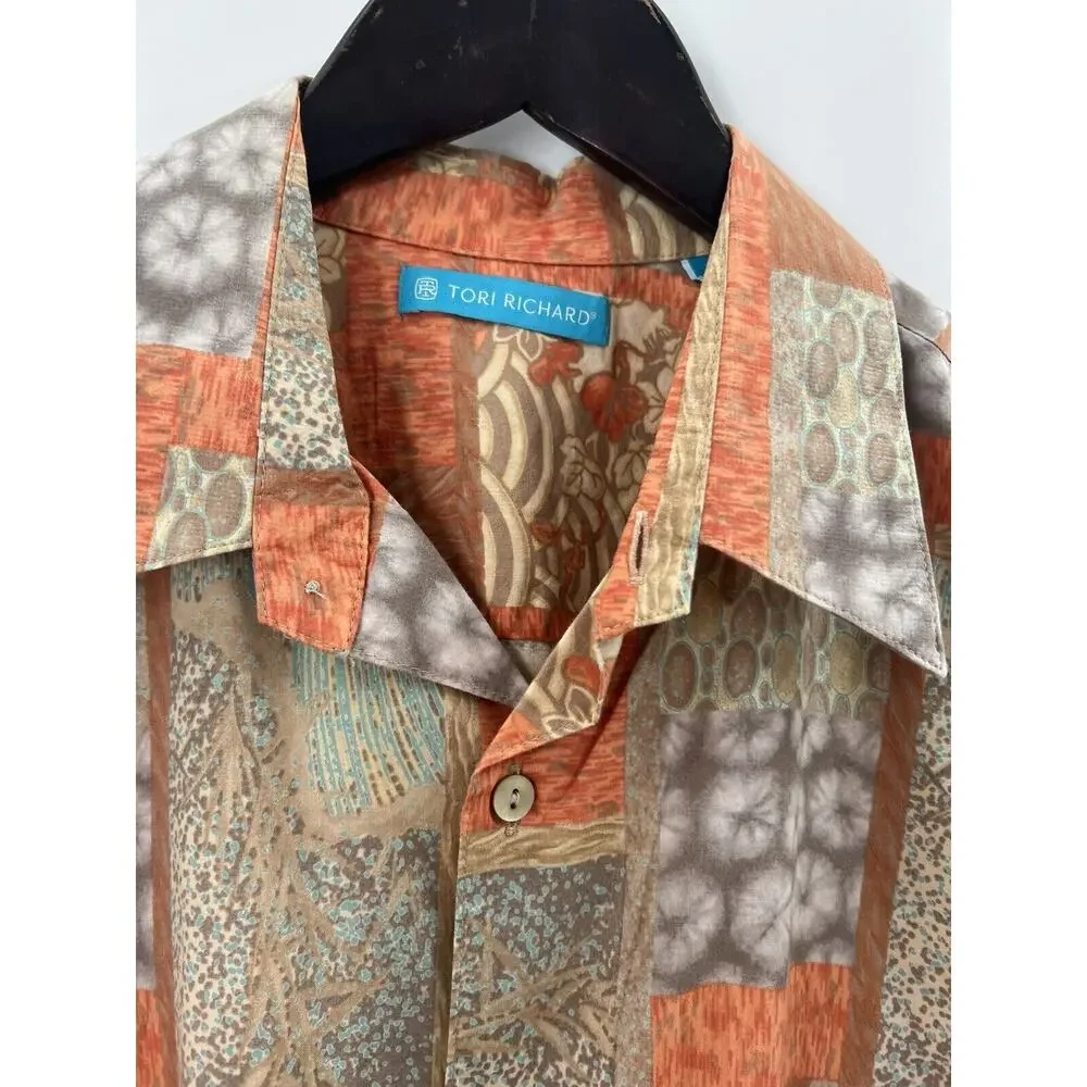 Tori Richard Men’s Short Sleeve Shirt Button Down Orange Tan Floral Size L EUC - Picture 3 of 10